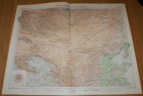 Map of 'North China and Mongolia' - Plate 21 disbound from 1958 Mid-Century Times Atlas of the World, including Ulan-Ude, Chita, Ulan Bator, Peking, Tientsin, Tsingtao and Lanchow