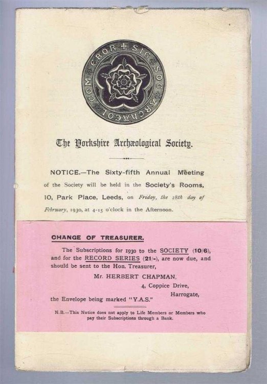 Image for The Yorkshire Archaeological Society, Notice - The Sixty-fifth Annual Meeting The Yorkshire Archaeological Society, Notice - The Sixty-fifth Annual Meeting