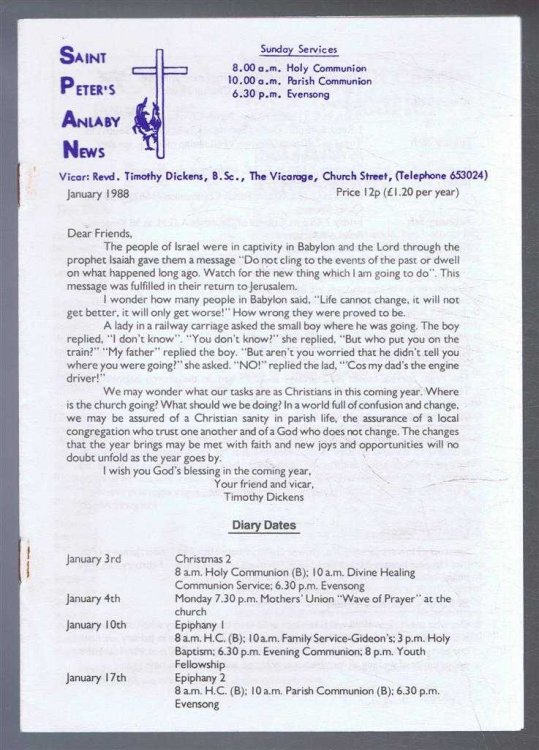 Saint Peter's Anlaby News & York Diocesan Leaflet - January 1988