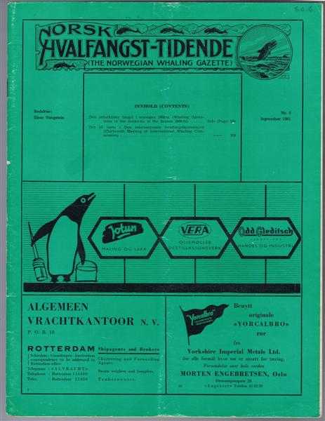 Image for Norsk Hvalfangst-Tidende (The Norwegian Whaling Gazette), Organ For the International Association of Whaling Companies, Nr. 9, September 1961 Norsk Hvalfangst-Tidende (The Norwegian Whaling Gazette), Organ For the International Association of Whaling Companies, Nr. 9, September 1961