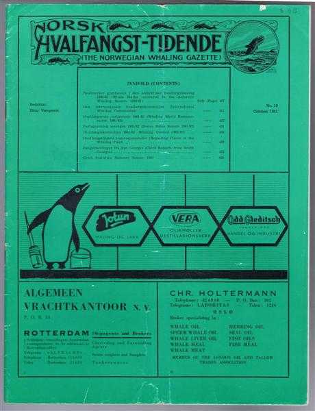 Image for Norsk Hvalfangst-Tidende (The Norwegian Whaling Gazette), Organ For the International Association of Whaling Companies Nr 10, Oktober 1961 Norsk Hvalfangst-Tidende (The Norwegian Whaling Gazette), Organ For the International Association of Whaling Companies Nr 10, Oktober 1961