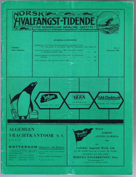 Image for Norsk Hvalfangst-Tidende (The Norwegian Whaling Gazette), Organ For the International Association of Whaling Companies Nr. 11 November 1961 Norsk Hvalfangst-Tidende (The Norwegian Whaling Gazette), Organ For the International Association of Whaling Companies Nr. 11 November 1961