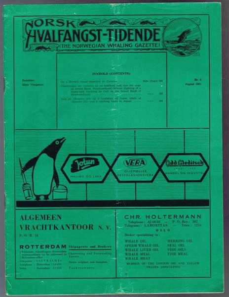 Image for Norsk Hvalfangst-Tidende (The Norwegian Whaling Gazette), Organ For the International Association of Whaling Companies, Nr. 8 August 1961 Norsk Hvalfangst-Tidende (The Norwegian Whaling Gazette), Organ For the International Association of Whaling Companies, Nr. 8 August 1961