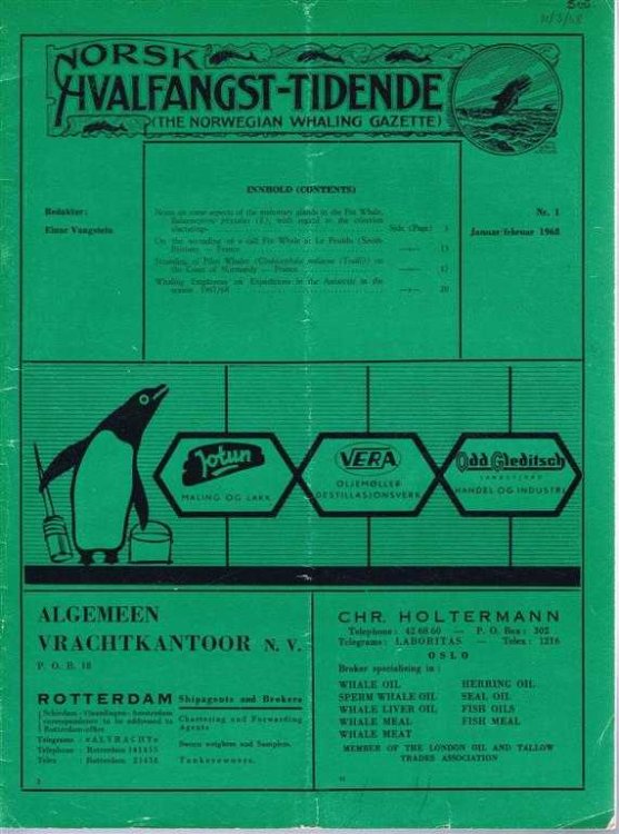 Image for Norsk Hvalfangst-Tidende (The Norwegian Whaling Gazette), Organ For the International Association of Whaling Companies. Nr 1. Januar/februar 1968 Norsk Hvalfangst-Tidende (The Norwegian Whaling Gazette), Organ For the International Association of Whaling Companies. Nr 1. Januar/februar 1968