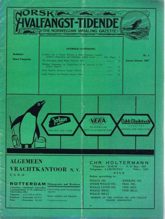 Image for Norsk Hvalfangst-Tidende (The Norwegian Whaling Gazette), Organ For the International Association of Whaling Companies. Nr 1 Januar/februar 1967 Norsk Hvalfangst-Tidende (The Norwegian Whaling Gazette), Organ For the International Association of Whaling Companies. Nr 1 Januar/februar 1967