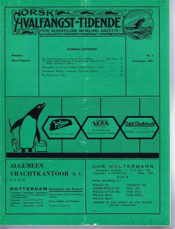 Image for Norsk Hvalfangst-Tidende (The Norwegian Whaling Gazette), Organ For the International Association of Whaling Companies. Nr. 4, Juli/august 1967 Norsk Hvalfangst-Tidende (The Norwegian Whaling Gazette), Organ For the International Association of Whaling Companies. Nr. 4, Juli/august 1967