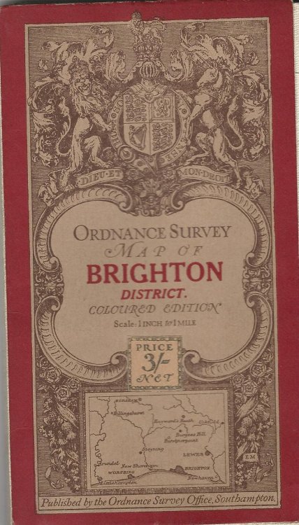 Ordnance Survey Map of Brighton District - Coloured Edition - 1 Inch to 1 Mile.