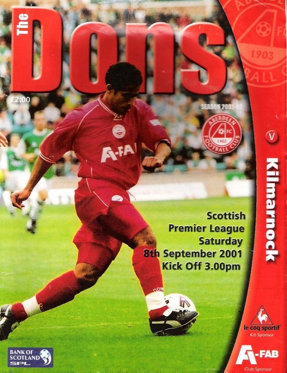 The Dons Magazine. Scottish Premier League Sat. 8 December 2001.