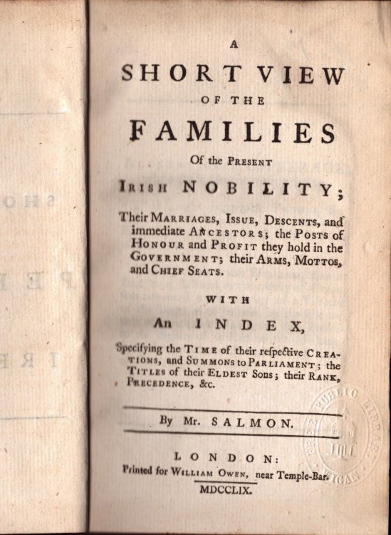 A Short View of the Families of the Present Irish Nobility