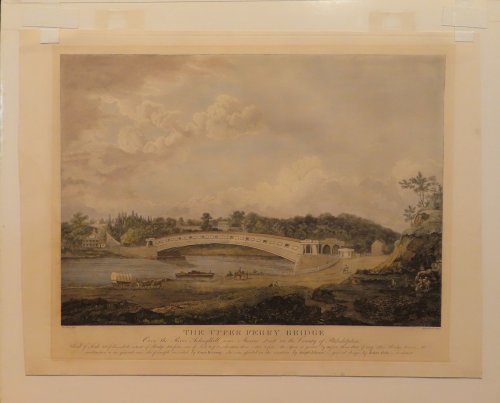 Image for The Upper Ferry Bridge Over the river Schuylkill near Morris street in the county of Philadelphia Chord of Arch 340 feet, whole extent of bridge 400 feet- rise of arch 20 feet- elevation above water 30 feet- the span is greater by 98 feet than that of any other Bridge known the construction is in ge The Upper Ferry Bridge Over the river Schuylkill near Morris street in the county of Philadelphia Chord of Arch 340 feet, whole extent of bridge 400 feet- rise of arch 20 feet- elevation above water 30 feet- the span is greater by 98 feet than that of any other Bridge known the construction is in ge