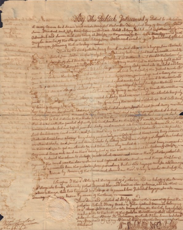 [Instrument of Protest detailing voyage from Boston to Gibraltar]