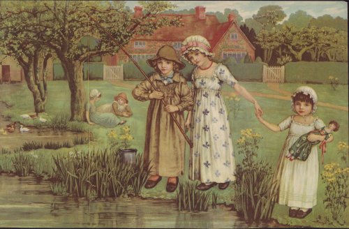 Chromolithograph of Children Fishing