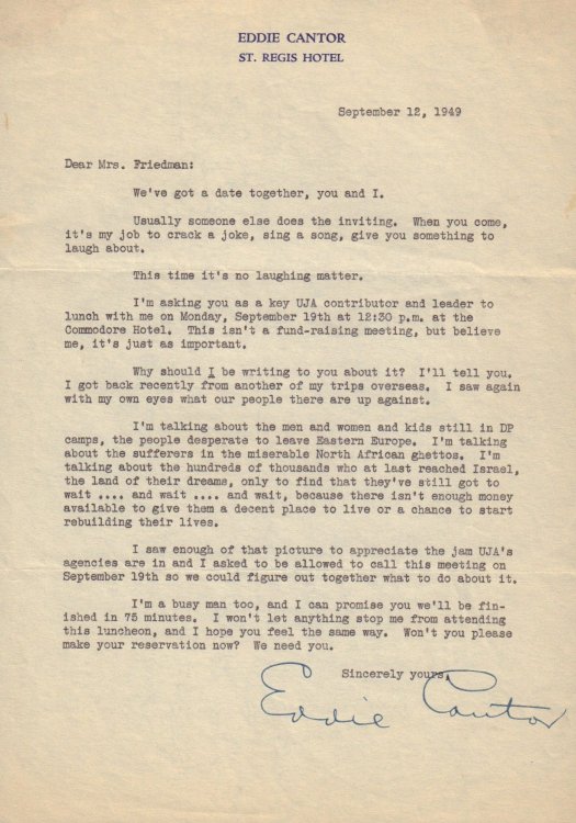 Typed signed letter - 09/12/1949 regarding Displaced Jewish families following World War II.