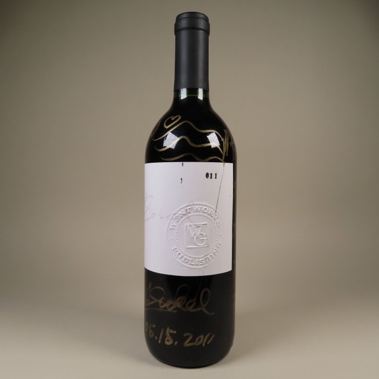 [750ml Wine Bottle SIGNED by Gockel with decoration. #11]