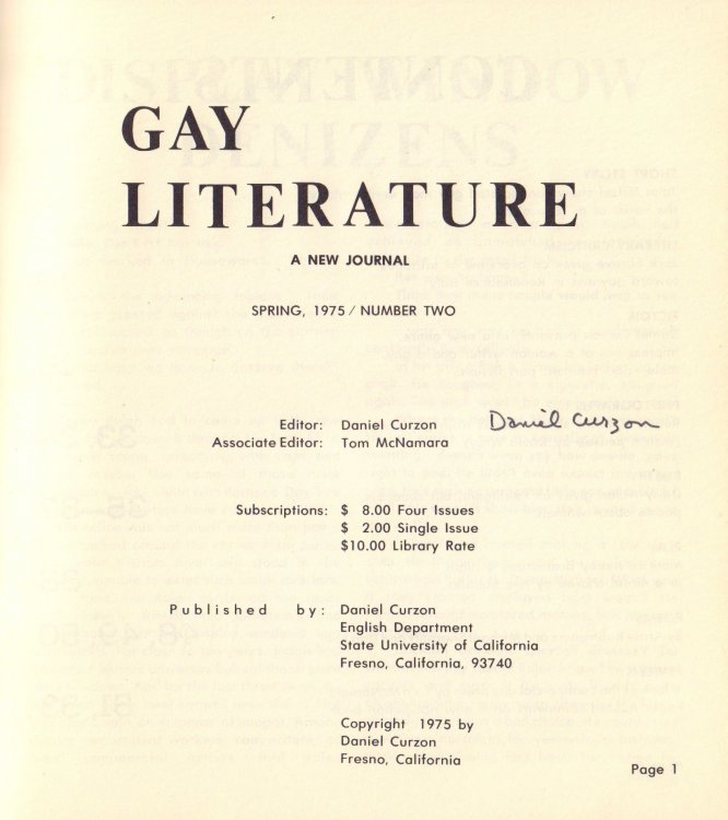 Image for Gay Literature, A New Journal; Numbers 1-3 (2 SIGNED by editor) Gay Literature, A New Journal; Numbers 1-3 (2 SIGNED by editor)