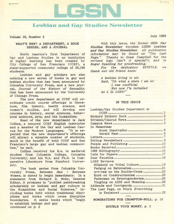 Image for LGSN: Lesbian and Gay Studies Newsletter (Various set of 8 issues) LGSN: Lesbian and Gay Studies Newsletter (Various set of 8 issues)
