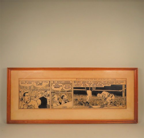 [Pete Humus vs. Cowboy Crowley boxing match] (SIGNED original cartoon)