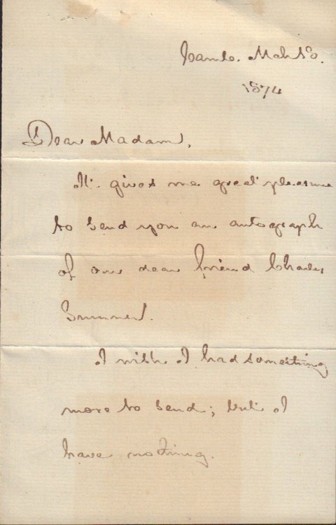 Autograph letter by Henry Wadsworth Longfellow with enclosed autograph from Charles Sumner