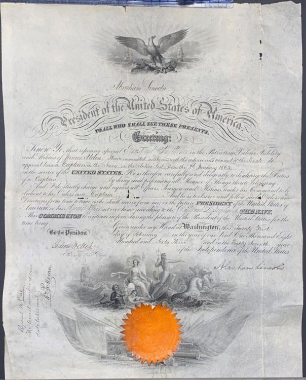 Image for Abraham Lincoln Signed Naval Appointment Document Abraham Lincoln Signed Naval Appointment Document