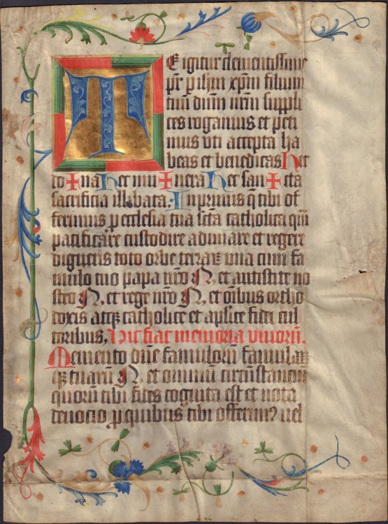 Illuminated Vellum Leaf featuring gilt T