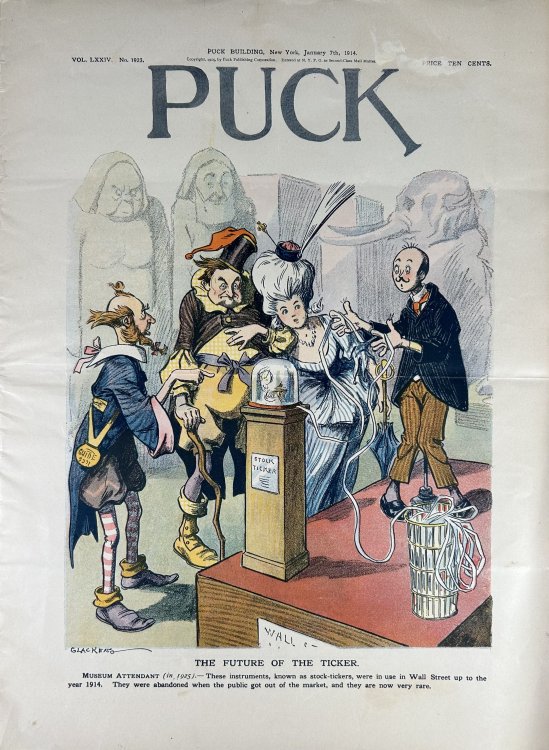 Image for The Future of the Ticker in Puck Magazine, January 7th, 1914 The Future of the Ticker in Puck Magazine, January 7th, 1914