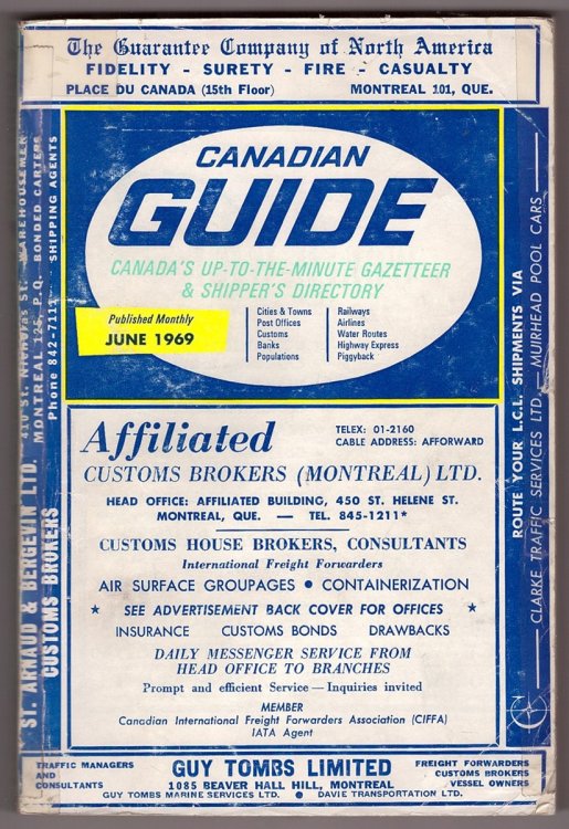 Canadian Guide Canada's Up-To-The Minute Gazetteer & Shipper's Directory June 1969