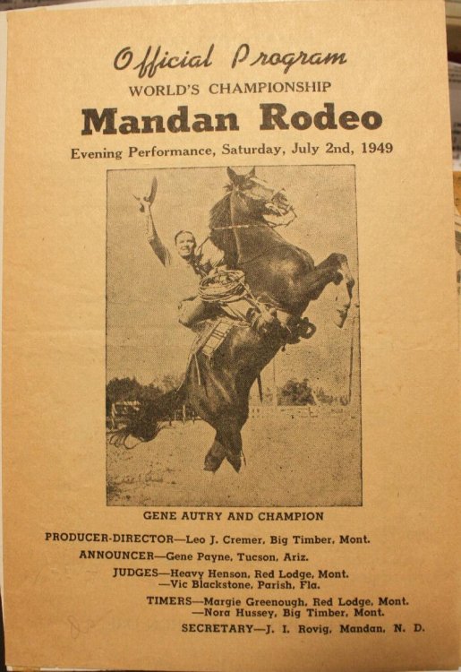 Official Program World's Championship Mandan Rodeo Evening Performance, Saturday, July 2nd, 1949