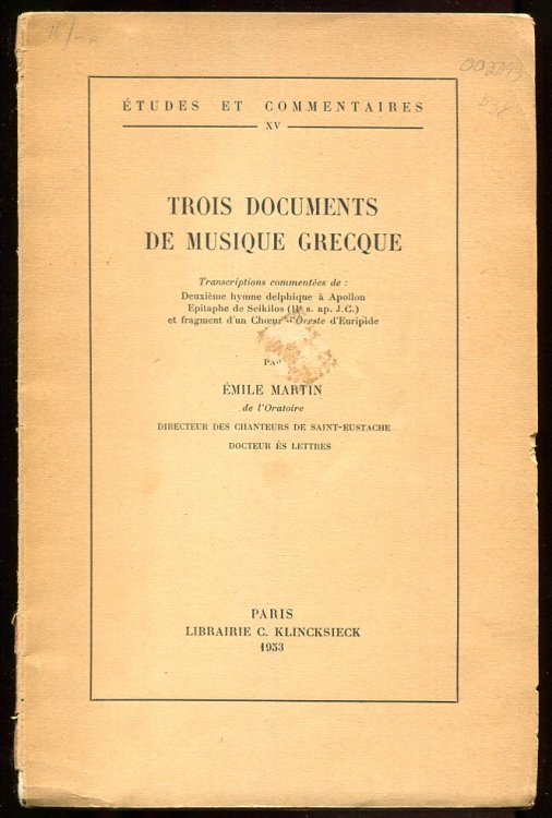 Image for Trois Documents De Musique Grecque. Trois Documents De Musique Grecque.