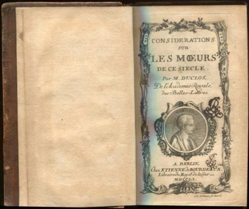 Image for Considerations Sur Les Moeurs De Ce Siecle. Considerations Sur Les Moeurs De Ce Siecle.