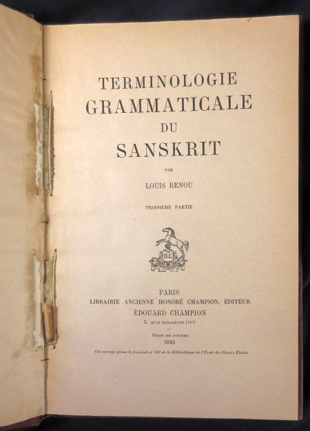 Image for Terminologie Grammaticale Du Sanskrit. Troisieme Partie. Terminologie Grammaticale Du Sanskrit. Troisieme Partie.