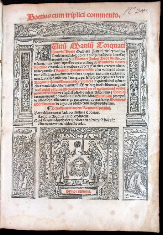 Image for Boetius Cum Triplici Commento. Avitii Manlii Torquati Severini Boetii, . Consolatio Philosophica Et Disciplina Scholarium, Cum Argutissimis Divi Thome Et Jodoci Badii Ascensii Commentariis Nuperrime Impressa, Et Accuratissime Ab Humberto Montemoretano. With 3 Contemporary Manuscript Pages Boetius Cum Triplici Commento. Avitii Manlii Torquati Severini Boetii, . Consolatio Philosophica Et Disciplina Scholarium, Cum Argutissimis Divi Thome Et Jodoci Badii Ascensii Commentariis Nuperrime Impressa, Et Accuratissime Ab Humberto Montemoretano. With 3 Contemporary Manuscript Pages