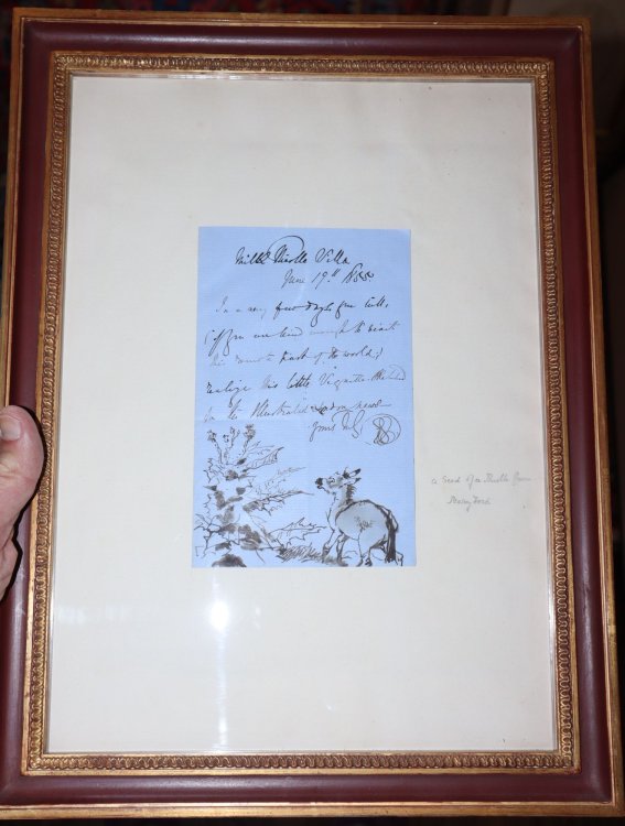 Image for Autographed Letter from Sir Edwin Landseer, dated June 19, 1855, with an original drawing of a donkey by a thistle Autographed Letter from Sir Edwin Landseer, dated June 19, 1855, with an original drawing of a donkey by a thistle
