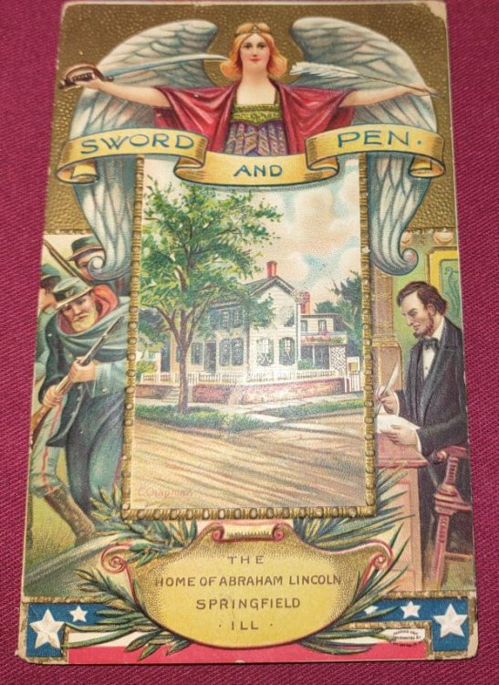 Sword and Pen - The Home of Abraham Lincoln Springfield, Ill. - DB embossed colour lithograph Postcard
