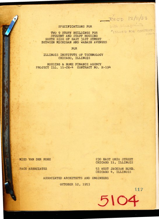 Specifications For Two 9 Story Buildings for Student and Staff Housing South Side of East 31st St. Between Michigan and Wabash Ave for Illinois Institute of Technology, Chicago, Illinois (Notice to Bidders)