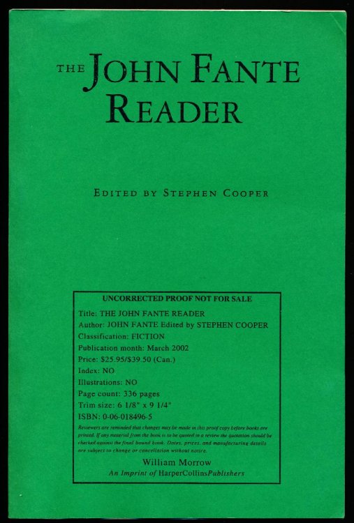 Image for THE JOHN FANTE READER THE JOHN FANTE READER