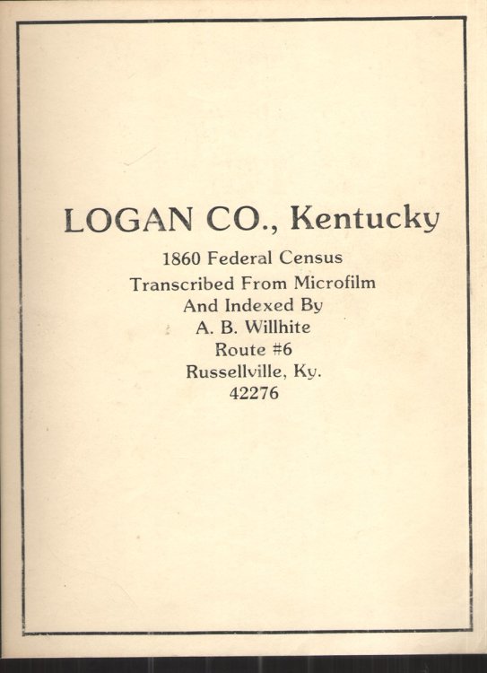 Image for Logan Co. , Kentucky 1860 Federal Census Logan Co. , Kentucky 1860 Federal Census