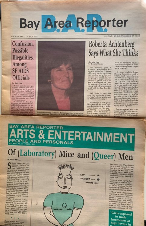 Bay Area Reporter, Roberta Achtenberg Says What She Thinks . . . Together With, Bay Area Reporter Arts and Entertainment, People & Personals. June 1993
