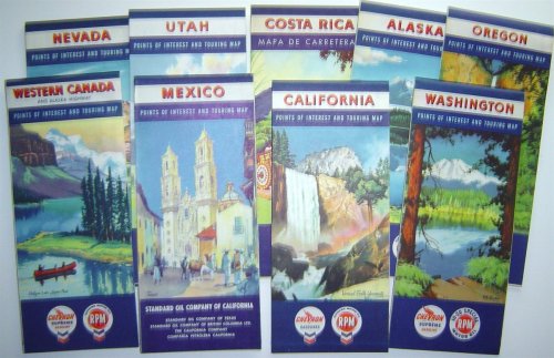 Lot of 8 Chevron Road Maps Including Western States, Mexico, and Alaska