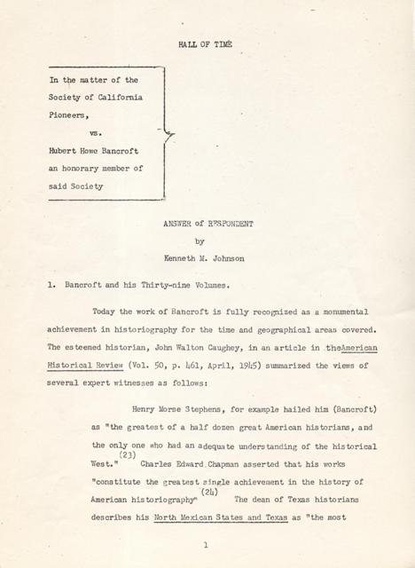 Image for Proceedings of The Society of California Pioneers in Reference to the Histories of Hubert Howe Bancroft. (Including:) Misrepresentations of early California history corrected : proceedings of the Society of California Pioneers in regard to certain misrepr Proceedings of The Society of California Pioneers in Reference to the Histories of Hubert Howe Bancroft. (Including:) Misrepresentations of early California history corrected : proceedings of the Society of California Pioneers in regard to certain misrepr