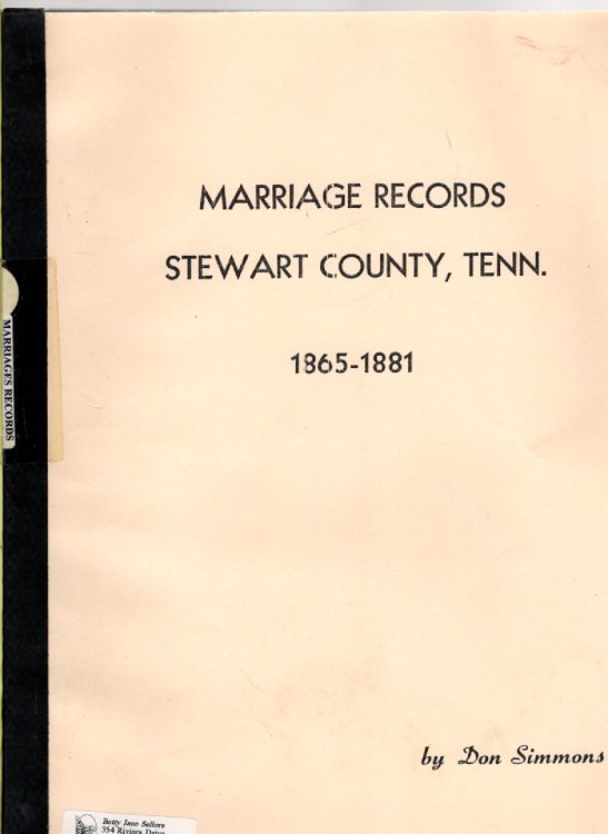 Marriage Records of Stewart County, Tenn. 1865-1881
