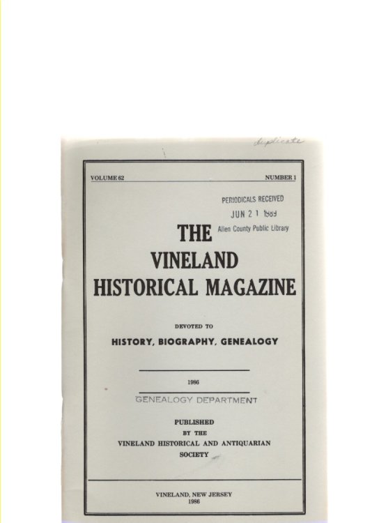 Image for The Vineland Historical Magazine Volume 62 No. 1 1986 The Vineland Historical Magazine Volume 62 No. 1 1986
