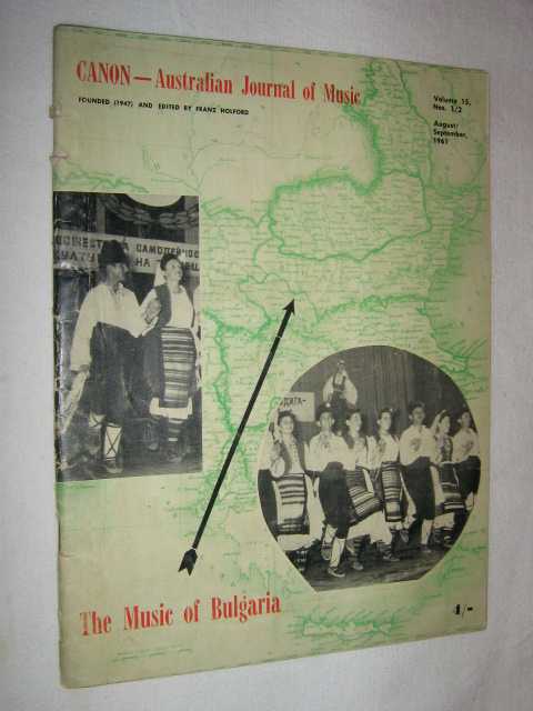Image for Canon: Australian Music Journal: vol 15 nos 1, 2 (in one edition) : August September 1961 Canon: Australian Music Journal: vol 15 nos 1, 2 (in one edition) : August September 1961