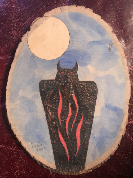 Image for Horned Owl Shadow Figure Possible Utah Pictograph Figure Hand Painted On 8 x 6 inch Circular Pine Wood Signed 'Dionne 2003' Iroquois Museum Horned Owl Shadow Figure Possible Utah Pictograph Figure Hand Painted On 8 x 6 inch Circular Pine Wood Signed 'Dionne 2003' Iroquois Museum