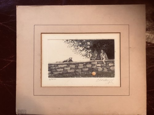 Image for Paul Cloutier Copper Etching Three Boys On A Wall With Ball Pencil Signed and Numbered 6/200 Paul Cloutier Copper Etching Three Boys On A Wall With Ball Pencil Signed and Numbered 6/200