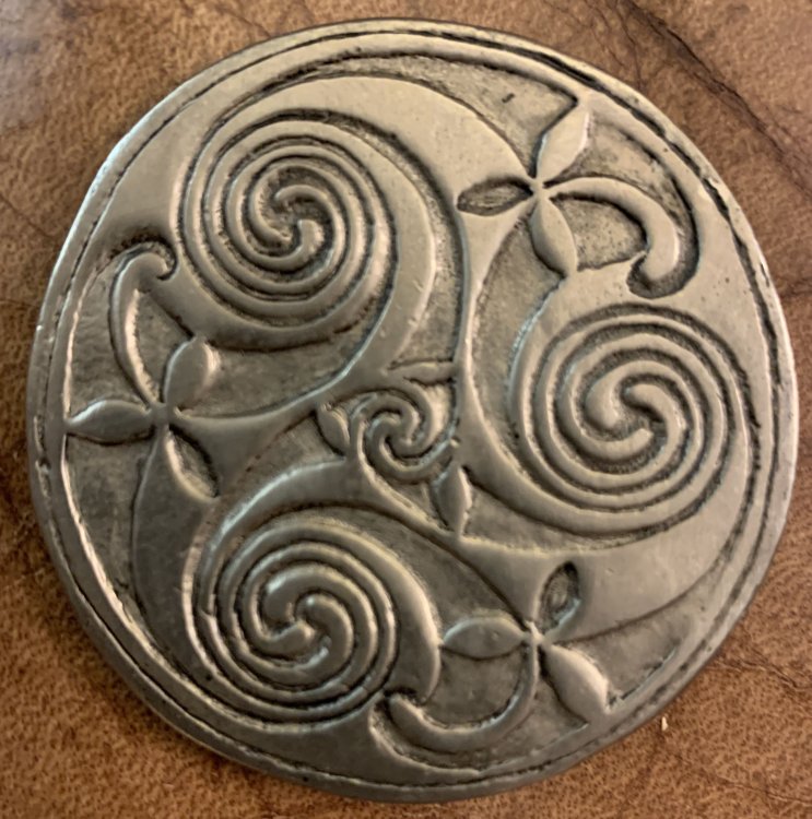 Image for Steel Celtic Triple Goddess Triskell Hand Cast Wearable With Pin Signed and Dated C.1998 NYC With Original Box Steel Celtic Triple Goddess Triskell Hand Cast Wearable With Pin Signed and Dated C.1998 NYC With Original Box