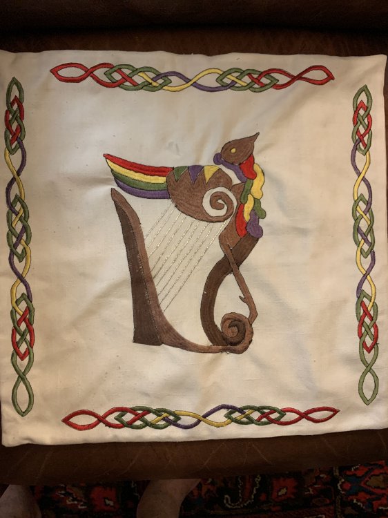Image for Celtic Harp Hand Embroidered Pillowcase 20 inch by 20 inch Celtic Harp Hand Embroidered Pillowcase 20 inch by 20 inch