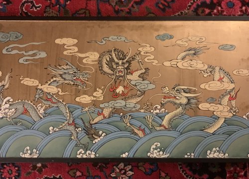 Image for Chinese Dragon Painting Hand Painted on Wood 4' x 2' Chinese Dragon Painting Hand Painted on Wood 4' x 2'