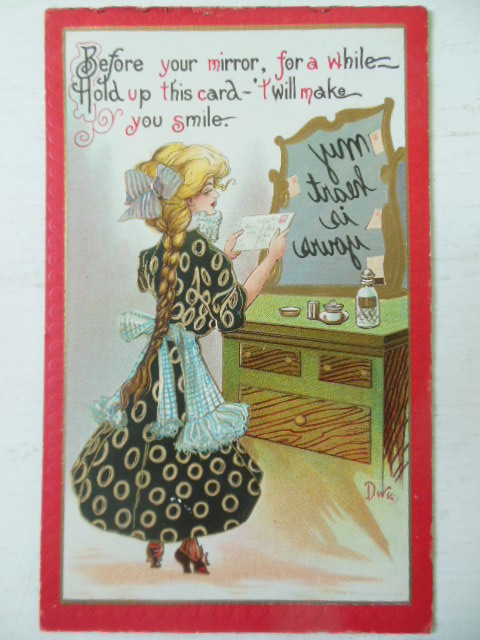 Novelty postcard Reverse Writing in Mirror