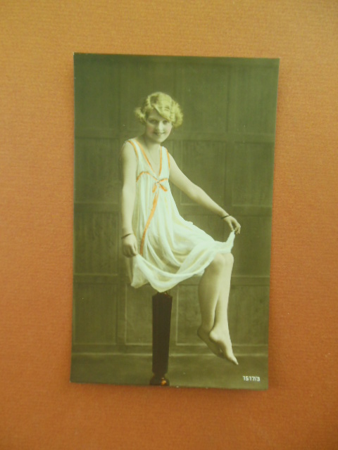 Tinted Photo Postcard Young Girl Bobbed Hair Sitting on Pedestal