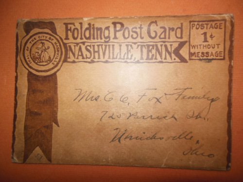 Folding Postcard Nashville, Tennessee WWI Military Message, 1917